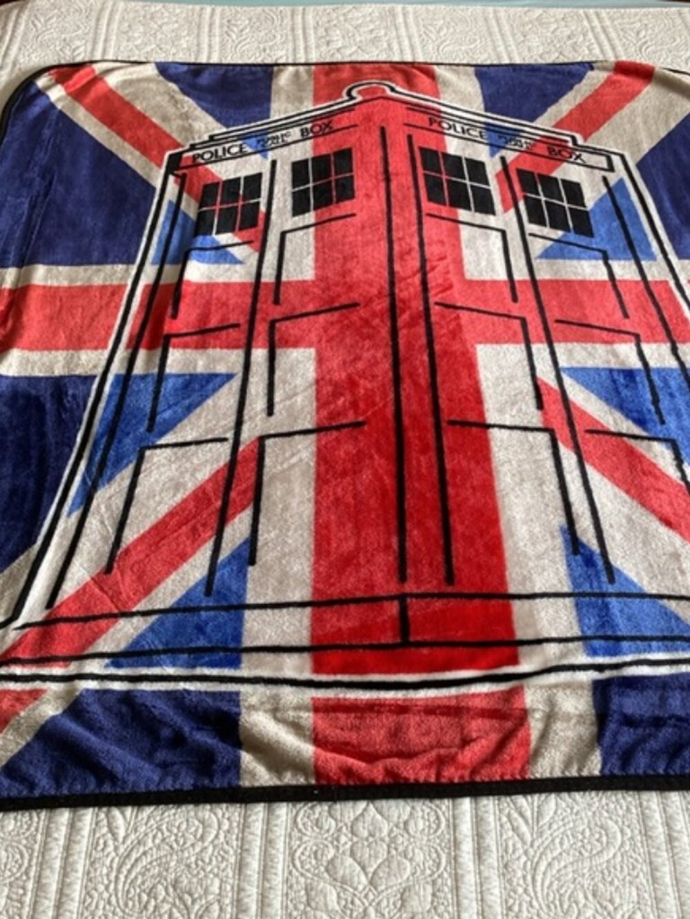 Doctor Who TARDIS Union Jack Fleece Throw Blanket 50x60 EUC